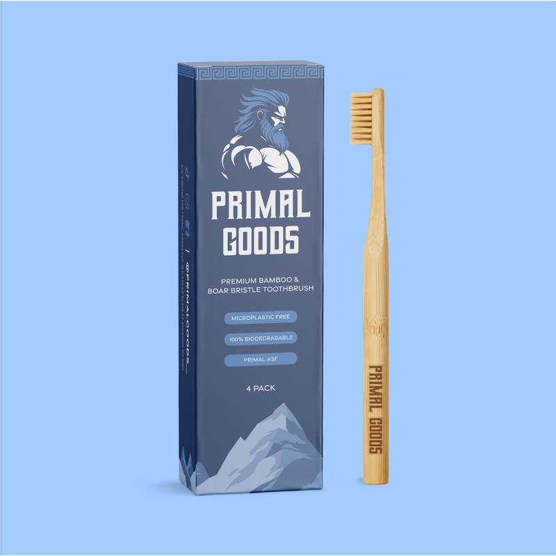 Premium Bamboo & Boar Bristle Tooth Brush- (4-pack) Microplastic Free, Biodegradable