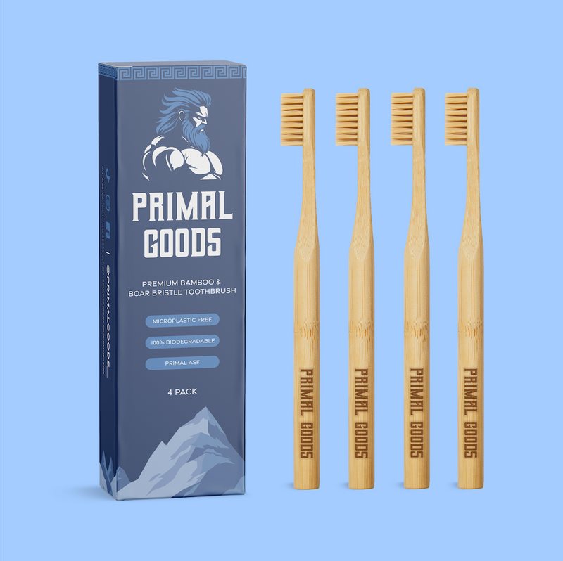 Premium Bamboo & Boar Bristle Tooth Brush- (4-pack) Microplastic Free, Biodegradable